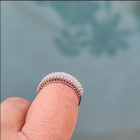 STERLING SILVER 3 Row CZ Anniversary Wedding Band Ring Size 8 Baguettes Round - Picture 11 of 15